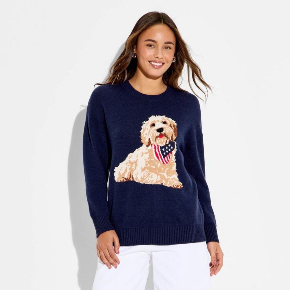Zoe+Liv - Women's Americana Dog Long Sleeve Graphic Pullover Blue - Picture 2 of 3